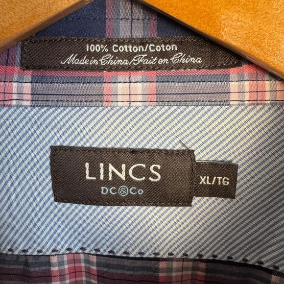 LINCS DC&Co Men's Lightweight Long Sleeve Button Up Shirt Navy/Pink Size X-Large - Picture 2 of 14